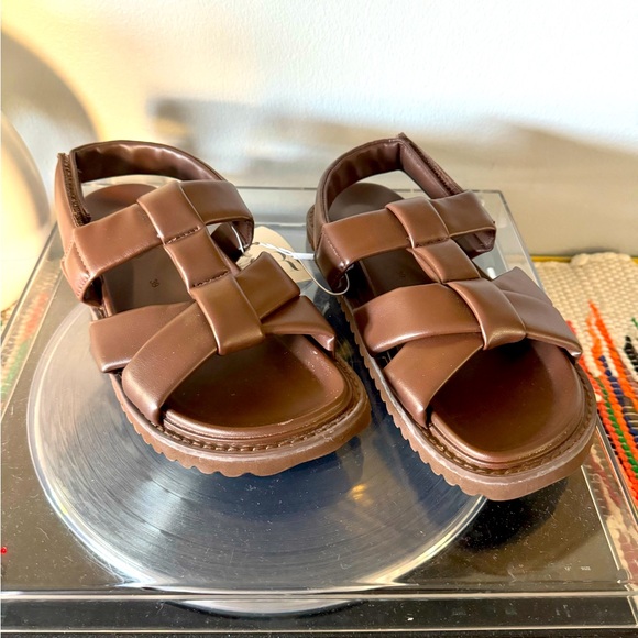 Zara Brown Grandpa Velcro Sandals | Size 8 - Picture 1 of 6